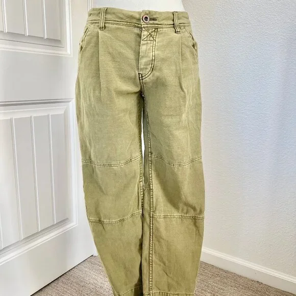 FREE PEOPLE High-Rise Button-Fly Moss Green Utility Boyfriend Pant Size 25 - Picture 7 of 16